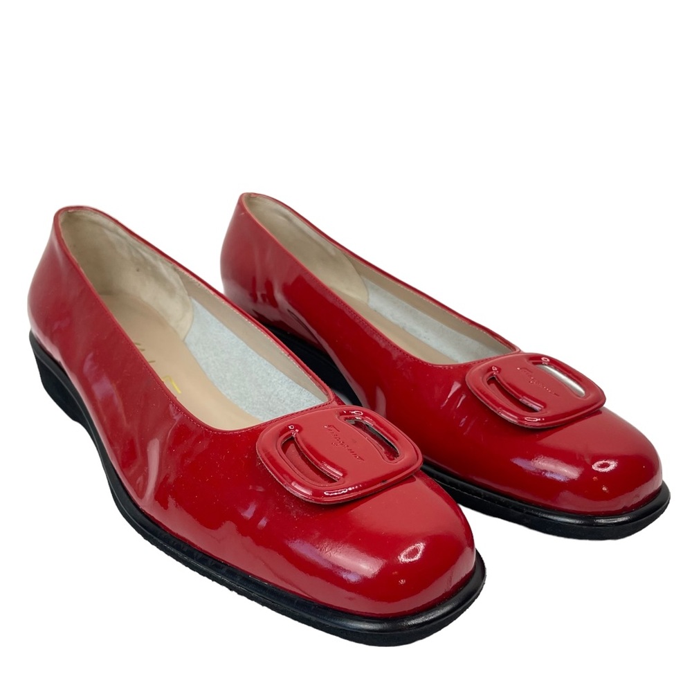 Salvatore Ferragamo Boutique Red Patent Leather Flats Loafers Ballet Shoes